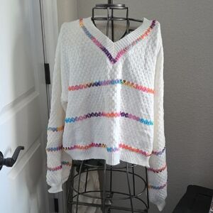 Colorful Striped V-Neck Sweater Sz Medium Rainbow Stripes Brand New Without Tags